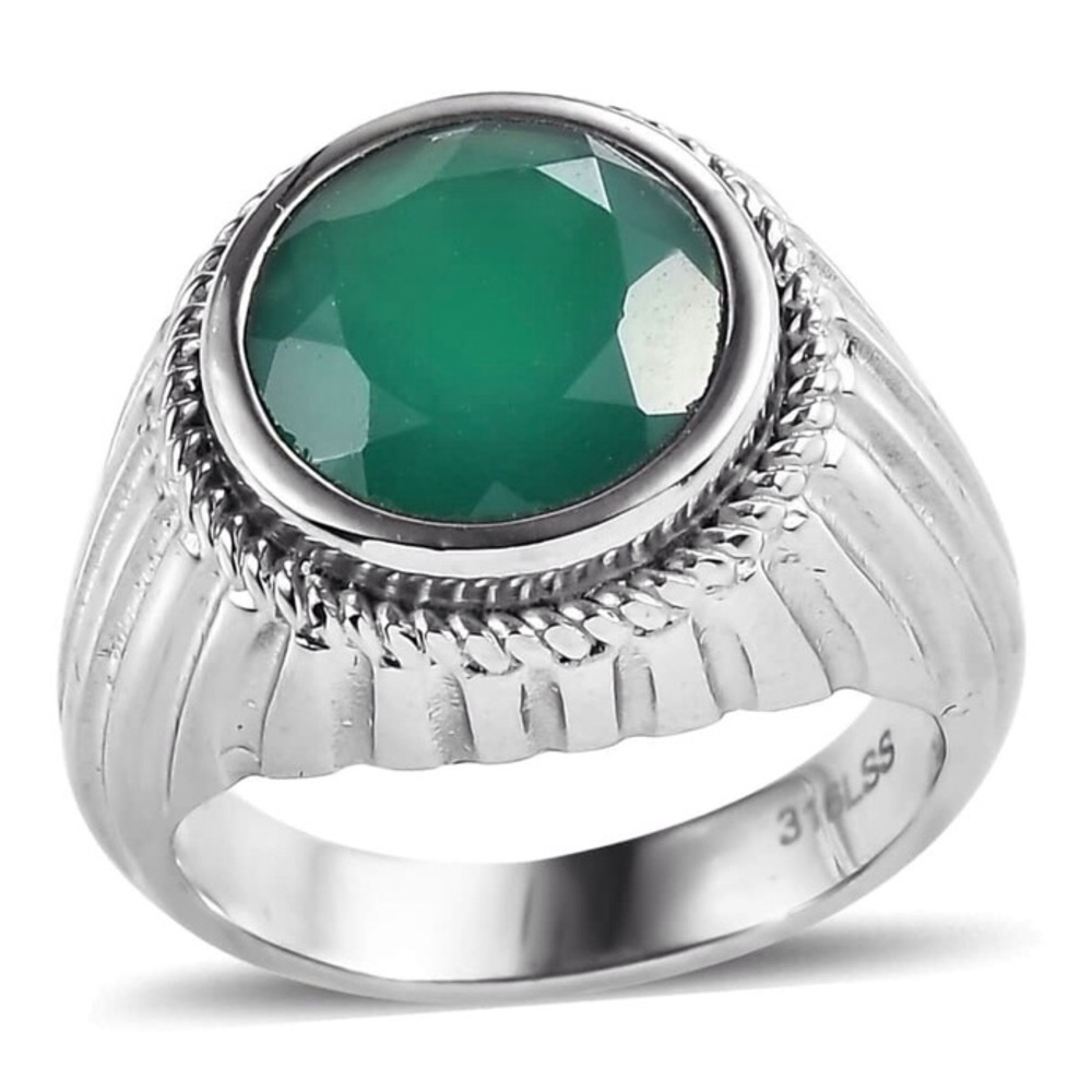 Natural Green Onyx Stainless Steel Ring Unisex